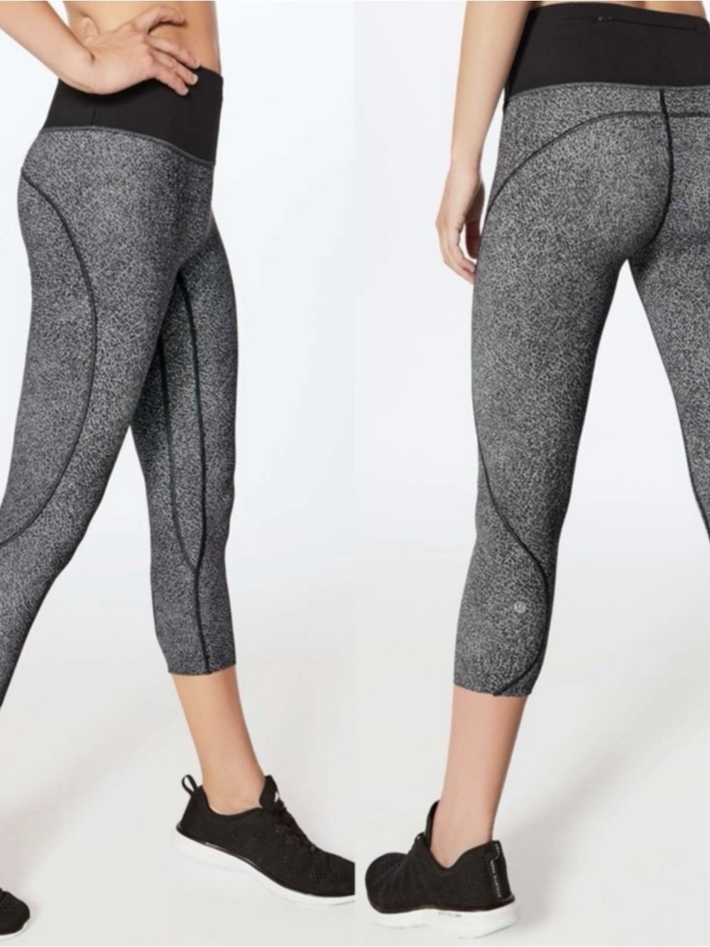 Lululemon Run The Day Crop Sz 8 *23" In Fractal Dark Starlight Black / Black